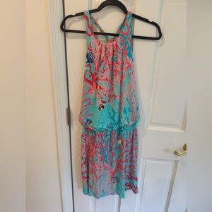 Tori Richard Aqua and Coral Reef Patterned Dress Size L
